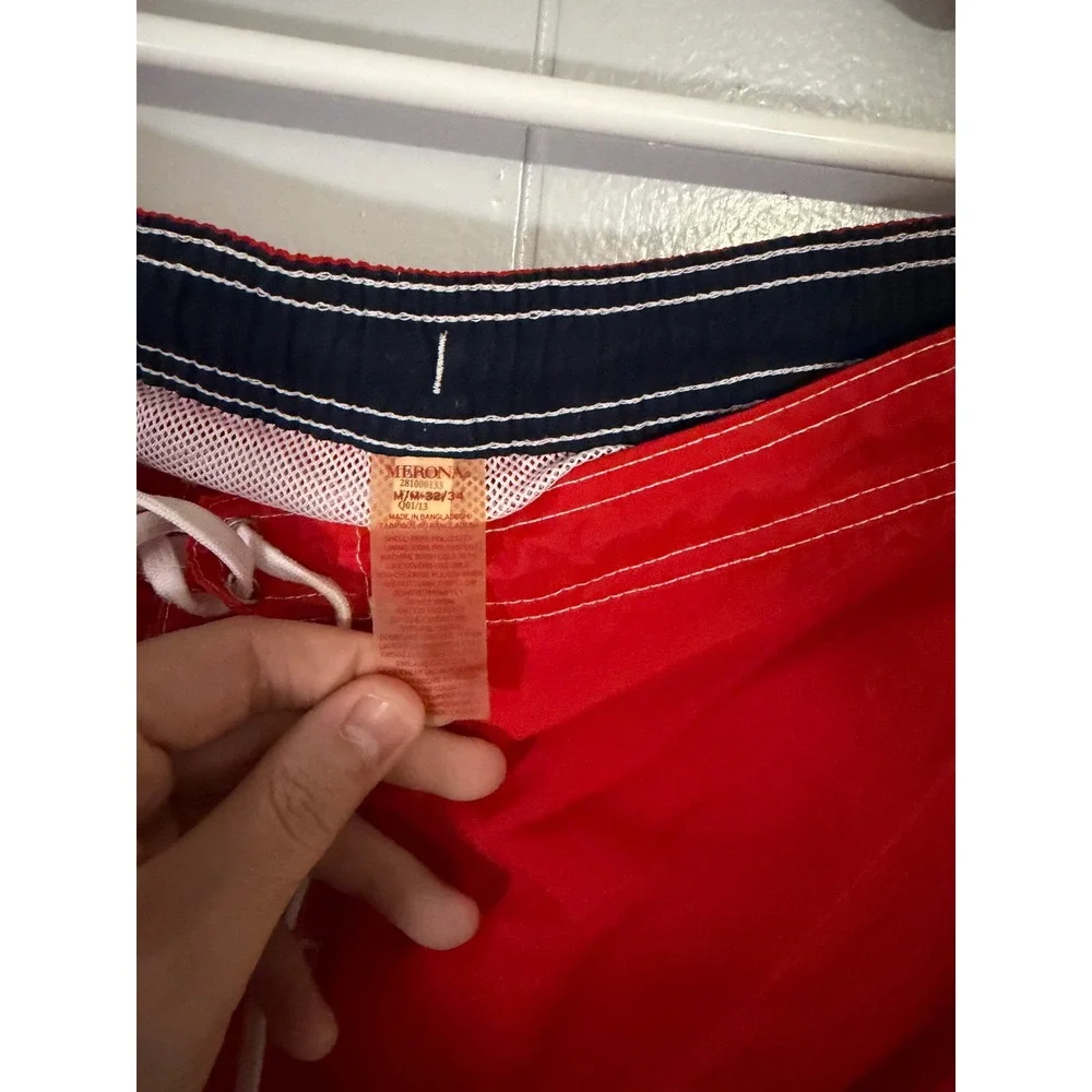 Merona Board Shorts Mens Size M 32-34 Red Cargo‎ Pocket Swim Trunks